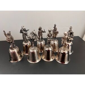 The Danbury Mint Pewter & Silver Bells LOT OF‎ 8 COLLECTION 1976 -1981